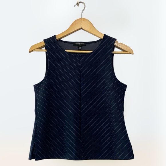 Banana Republic sz XS Petite Navy Blue White Pinstriped Sleeveless Pullover Top - Picture 1 of 5